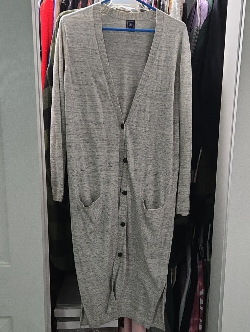 GAP Light Gray Long Button-Front Women's Cardigan